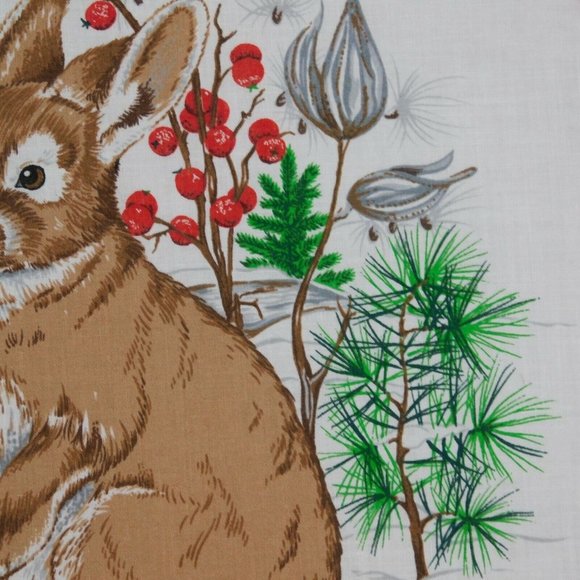 Embroidery Hoop Art Wall Hanging Rabbit Winter Berries Snow Red Circle Flowers - Picture 5 of 6